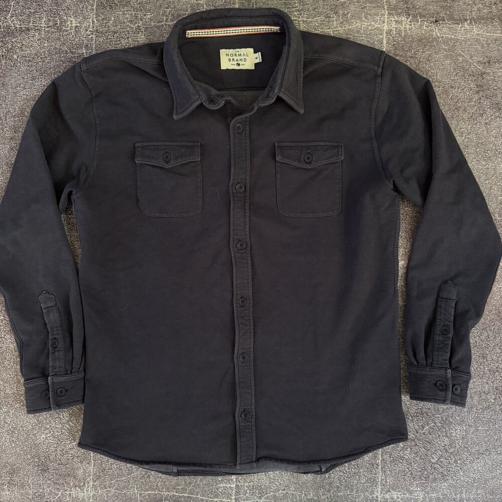 Men's The Normal Brand Textured Knit Navy Blue Long Sleeve Polo Dress Shirt Sz M